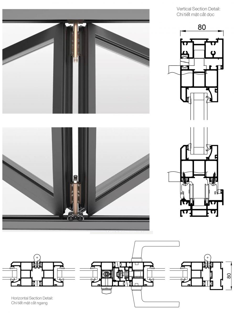 CINAL CFD80 Cửa đi xếp trượt hệ 80
