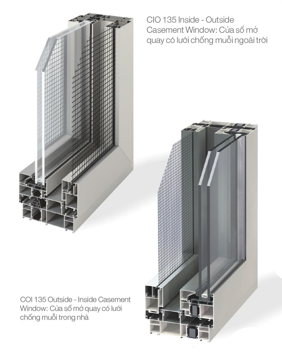 CIVRO CIO135 - COI135 Cửa sổ mở quay tích hợp Lưới chống muỗi