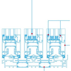 Mặt Cắt Kĩ Thuật Cửa đi Trượt Nâng 3 Ray